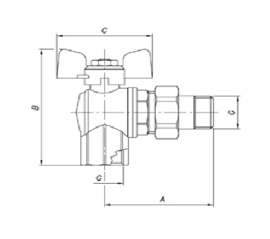 картинка Кран Bugatti (594) с накидной гайкой угловой 1" от магазина San-House.ru